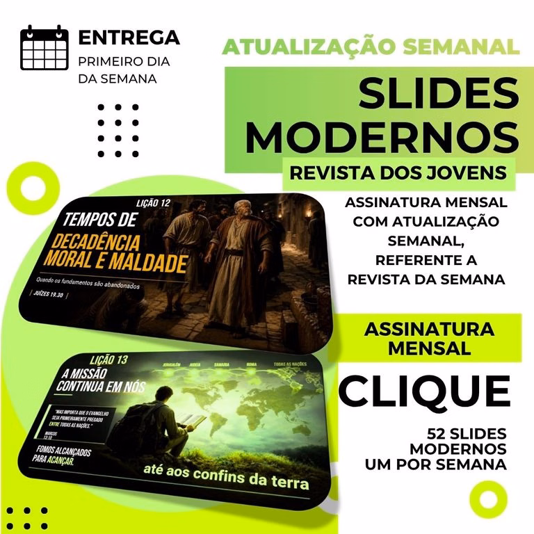 Plano Mensal para 52 Slides da Escola Bíblica Dominical – Jovens CPAD: Slides Modernos + Mapa Mental + Esboço com 55% OFF